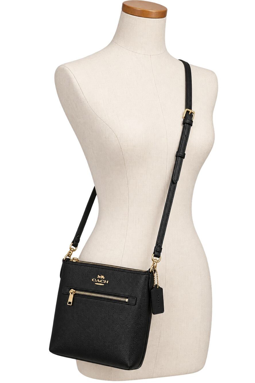 Coach Mini Rowan File Bag - Black Crossgrain Leather Gold Crossbody